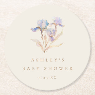 Dessous-de-verre Rond En Papier Baby shower Iris aquarelle