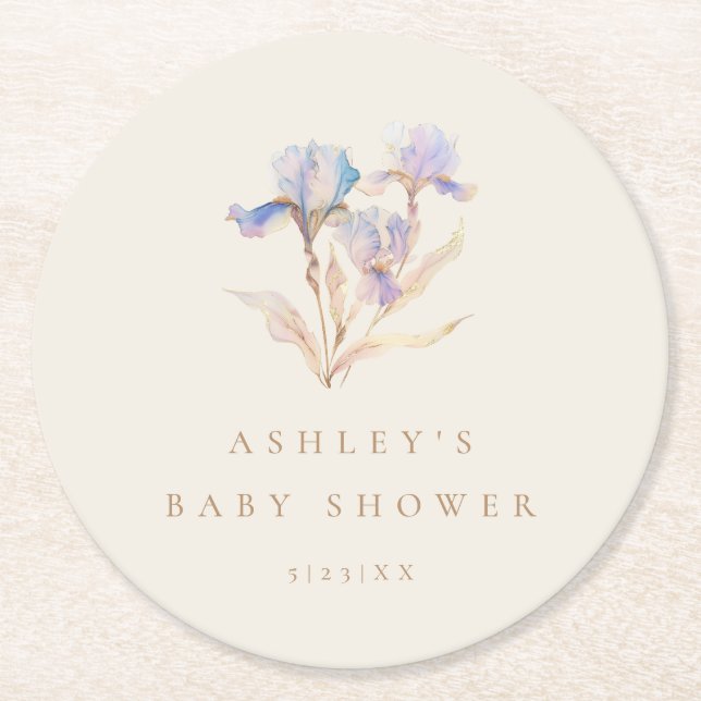 Dessous-de-verre Rond En Papier Baby shower Iris aquarelle (Devant)