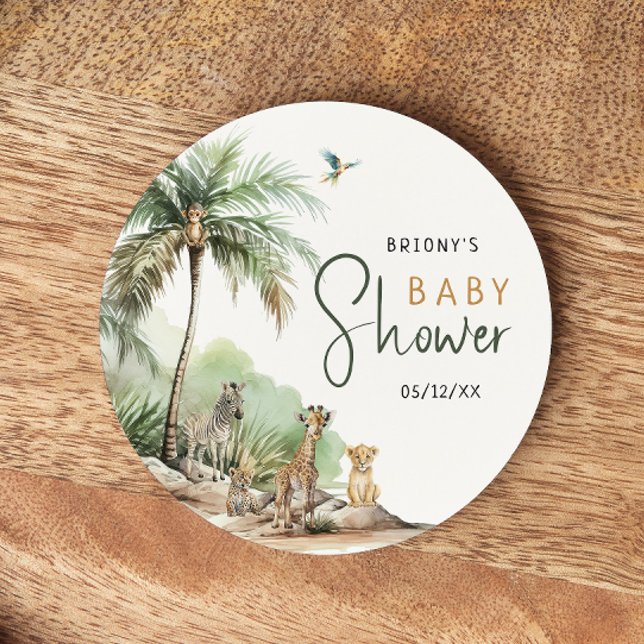 Dessous-de-verre Rond En Papier Baby shower Jungle Safari Animaux (Créateur téléchargé)