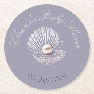 Dessous-de-verre Rond En Papier Baby shower Little Pearl