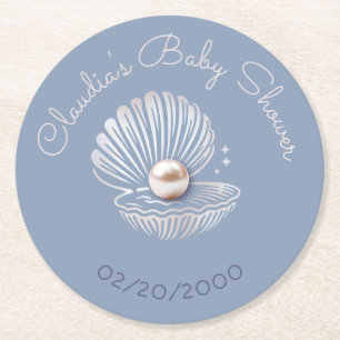 Dessous-de-verre Rond En Papier Baby shower Little Pearl