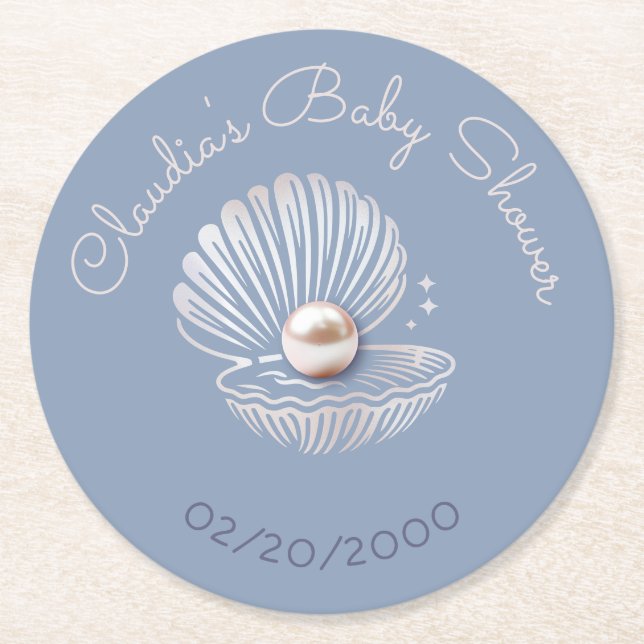 Dessous-de-verre Rond En Papier Baby shower Little Pearl (Devant)