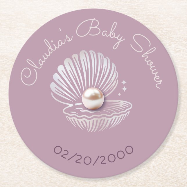 Dessous-de-verre Rond En Papier Baby shower Little Pearl (Devant)