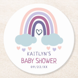 Dessous-de-verre Rond En Papier Baby shower Little Rainbow