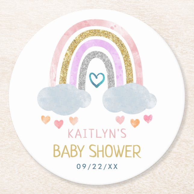 Dessous-de-verre Rond En Papier Baby shower Little Rainbow (Devant)