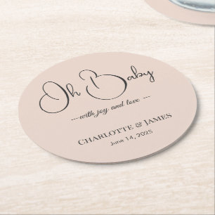 Dessous-de-verre Rond En Papier Baby-Shower Minimaliste Moderne Rose Poudré