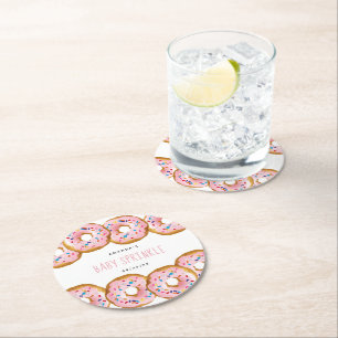 Dessous-de-verre Rond En Papier Baby shower moderne Filles de Donut Saupoudrer