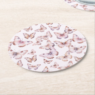 Dessous-de-verre Rond En Papier Baby shower Motif mou violet et rose papillon