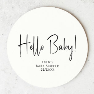 Dessous-de-verre Rond En Papier Baby shower Neutre Moderne Simple Bonjour bébé