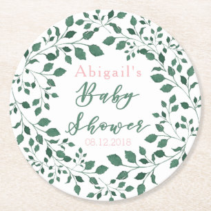 Dessous-de-verre Rond En Papier Baby shower personnalisé par   vert de guirlande