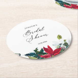 Dessous-de-verre Rond En Papier Baby Shower Poinsettia de Fiançailles en Hiver