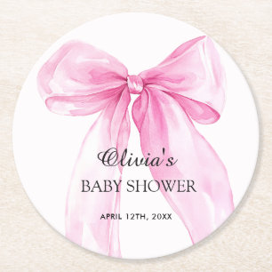 Dessous-de-verre Rond En Papier Baby Shower Ruban Arc-en-ciel Rose
