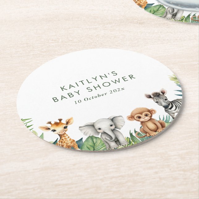 Dessous-de-verre Rond En Papier Baby shower Safari Wild One Jungle (Incliné)