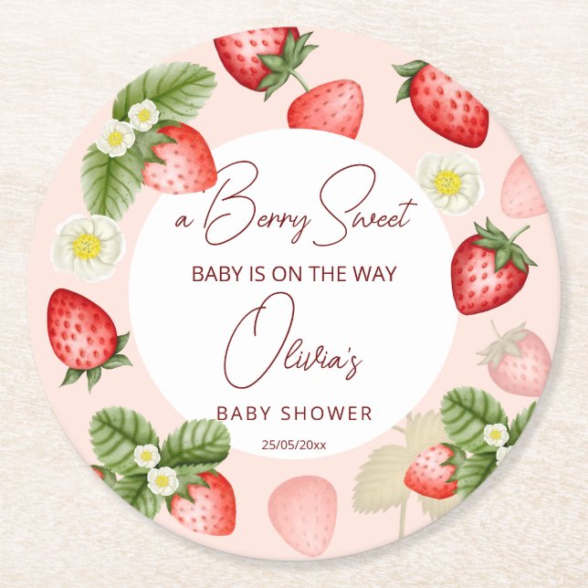 Dessous-de-verre Rond En Papier Baby shower sucré fraise faveurs (Devant)