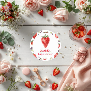 Dessous-de-verre Rond En Papier Baby Shower Sucré Personnalisé aux Fraises 