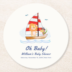 Dessous-de-verre Rond En Papier Baby shower Whimsical Nautical Wild Lion
