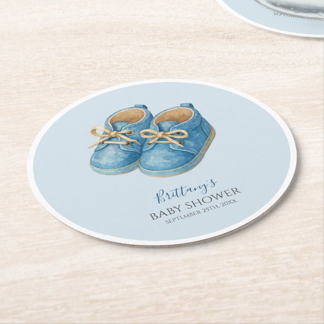 Dessous-de-verre Rond En Papier Baby Sneakers Sports Baby Shower  (Incliné)