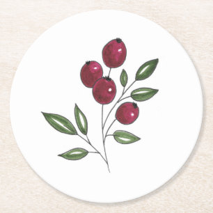 Dessous-de-verre Rond En Papier Baies rouges de Bourgogne dessinées à la main