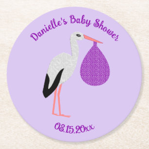 Dessous-de-verre Rond En Papier Bain de bébé genre neutre Violet Bébé Cigogne