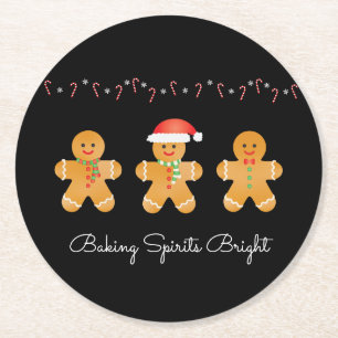 Dessous-de-verre Rond En Papier Baking Spiritueux Bright Gingerbread Hommes