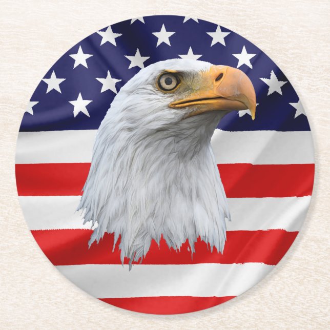 Dessous-de-verre Rond En Papier Bald Eagle joli cadeau patriotique (Devant)