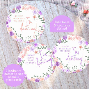 Dessous-de-verre Rond En Papier Balise Lilac Purple, Mariage Peach Nom de la carte
