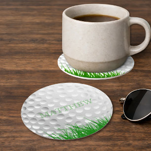 Dessous-de-verre Rond En Papier Balle de golf personnalisée dans l'herbe
