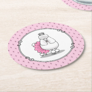 Dessous-de-verre Rond En Papier Ballerina Princess Poodle Dog (blanc)