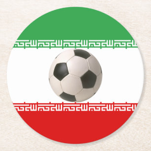 Dessous-de-verre Rond En Papier Ballon de football avec le drapeau iranien