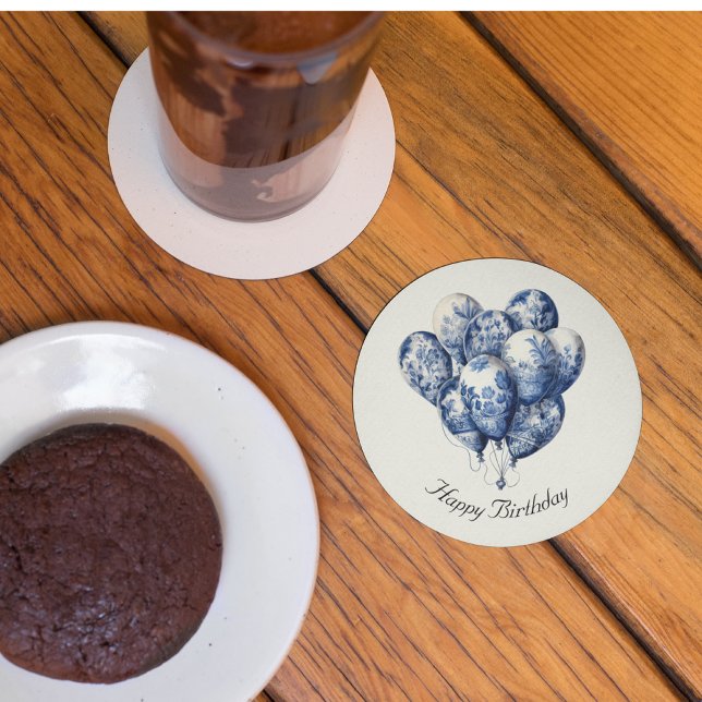 Dessous-de-verre Rond En Papier Ballons bleus Delft, personnalisable (Créateur téléchargé)
