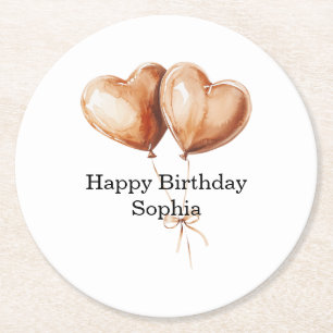 Dessous-de-verre Rond En Papier Ballons de cœur en caramel Anniversaire