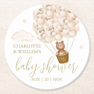 Dessous-de-verre Rond En Papier Ballons en Or Ours en Peluche Fille Baby Shower