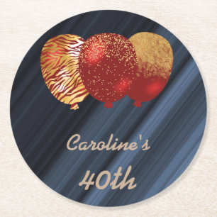 Dessous-de-verre Rond En Papier Balloons Pailletés Or 40e Anniversaire