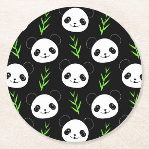 Dessous-de-verre Rond En Papier Bambou Motif Kawaii Panda En Blanc Noir