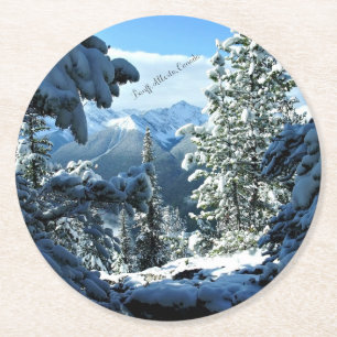Dessous-de-verre Rond En Papier Banff, Alberta, Canada Snow Covered