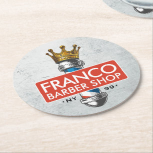 Dessous-de-verre Rond En Papier Barber Hair Shop King Crown Barber Pole Hair Salon