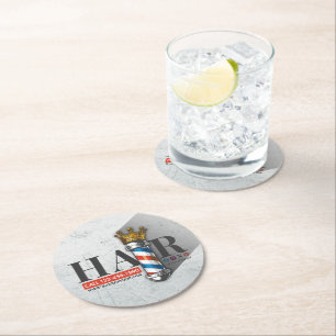 Dessous-de-verre Rond En Papier Barber Hair Shop King Crown Barber Pole Hair Salon