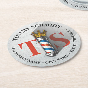 Dessous-de-verre Rond En Papier Barber Hair Shop King Crown Barber Pole Hair Salon