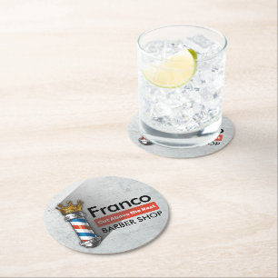 Dessous-de-verre Rond En Papier Barber Hair Shop King Crown Barber Pole Hair Salon