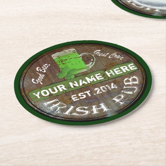 Dessous-de-verre Rond En Papier Baril de bière de pub irlandais (Incliné)