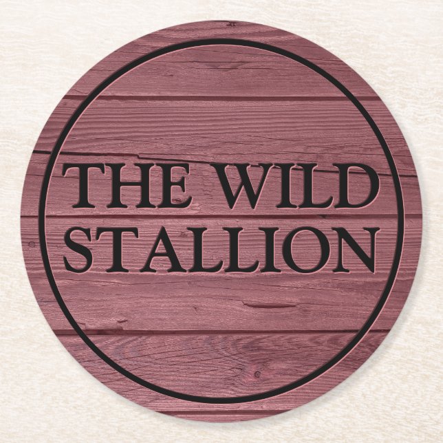 Dessous-de-verre Rond En Papier Barre de nom en bois rouge rustique gravée (Devant)