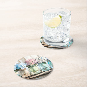 Dessous-de-verre Rond En Papier Barres Mason en fleurs vintages Hydrangea
