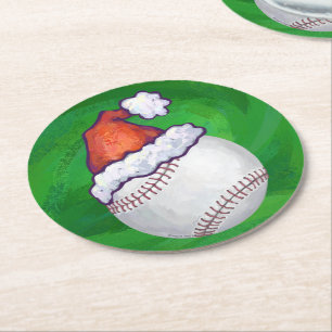 Dessous-de-verre Rond En Papier Baseball à Santa Hat sur Green