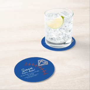 Dessous-de-verre Rond En Papier Baseball Homerun Diamant Gemme  Enregistrer La Dat