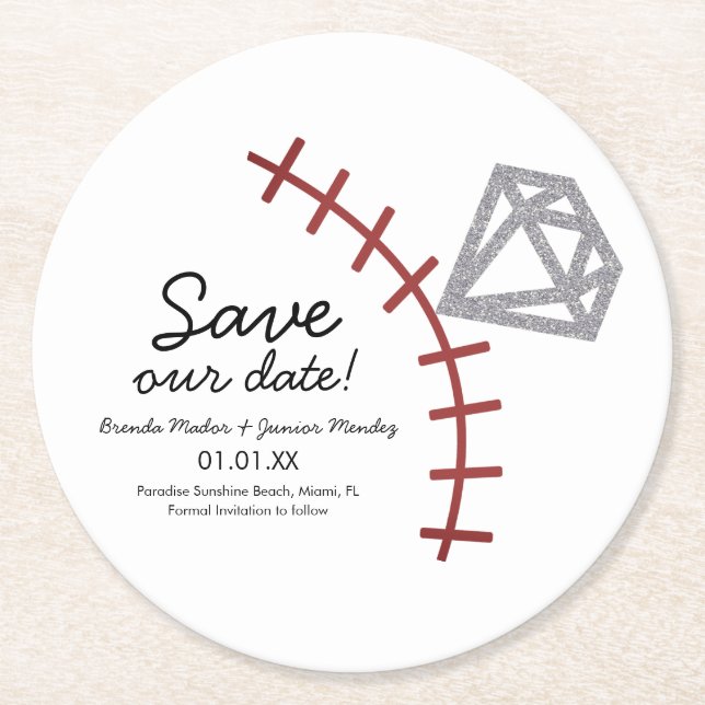 Dessous-de-verre Rond En Papier Baseball Homerun Diamond Gem Enregistrer La Date (Devant)