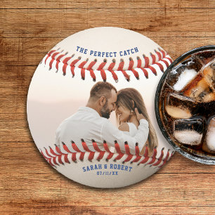 Dessous-de-verre Rond En Papier Baseball Le Couple de la Photo de Mariage Parfaite