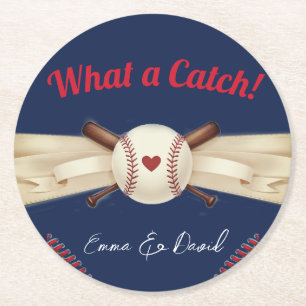 Dessous-de-verre Rond En Papier Baseball Love Dark Navy Mariage sportif