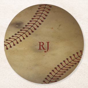 Dessous-de-verre Rond En Papier Baseball vintage avec nom