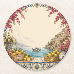 Dessous-de-verre Rond En Papier Bateau d'évasion méditerranéen Décoration de fêt