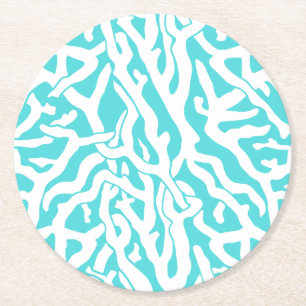 Dessous-de-verre Rond En Papier Beach Coral Reef Motif Bleu blanc nautique